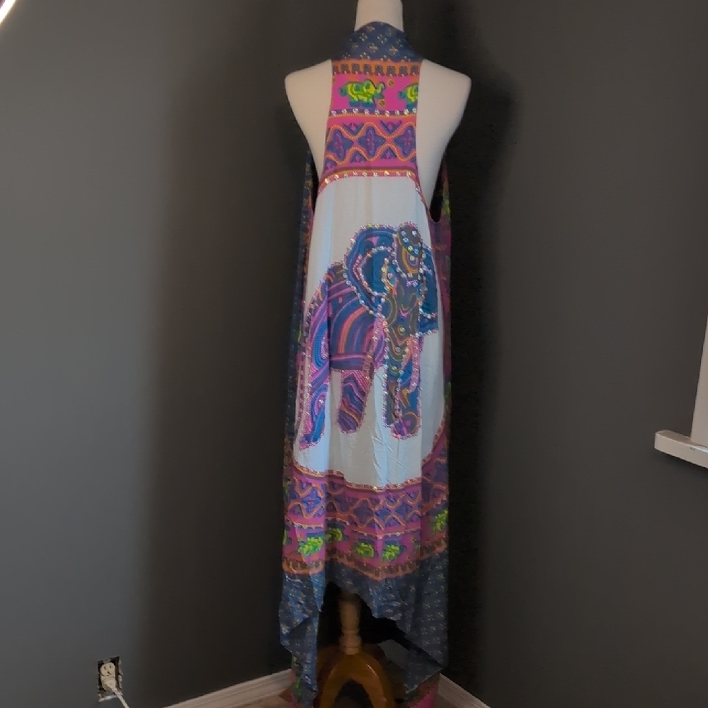 Colorful Elephant Print Kimono